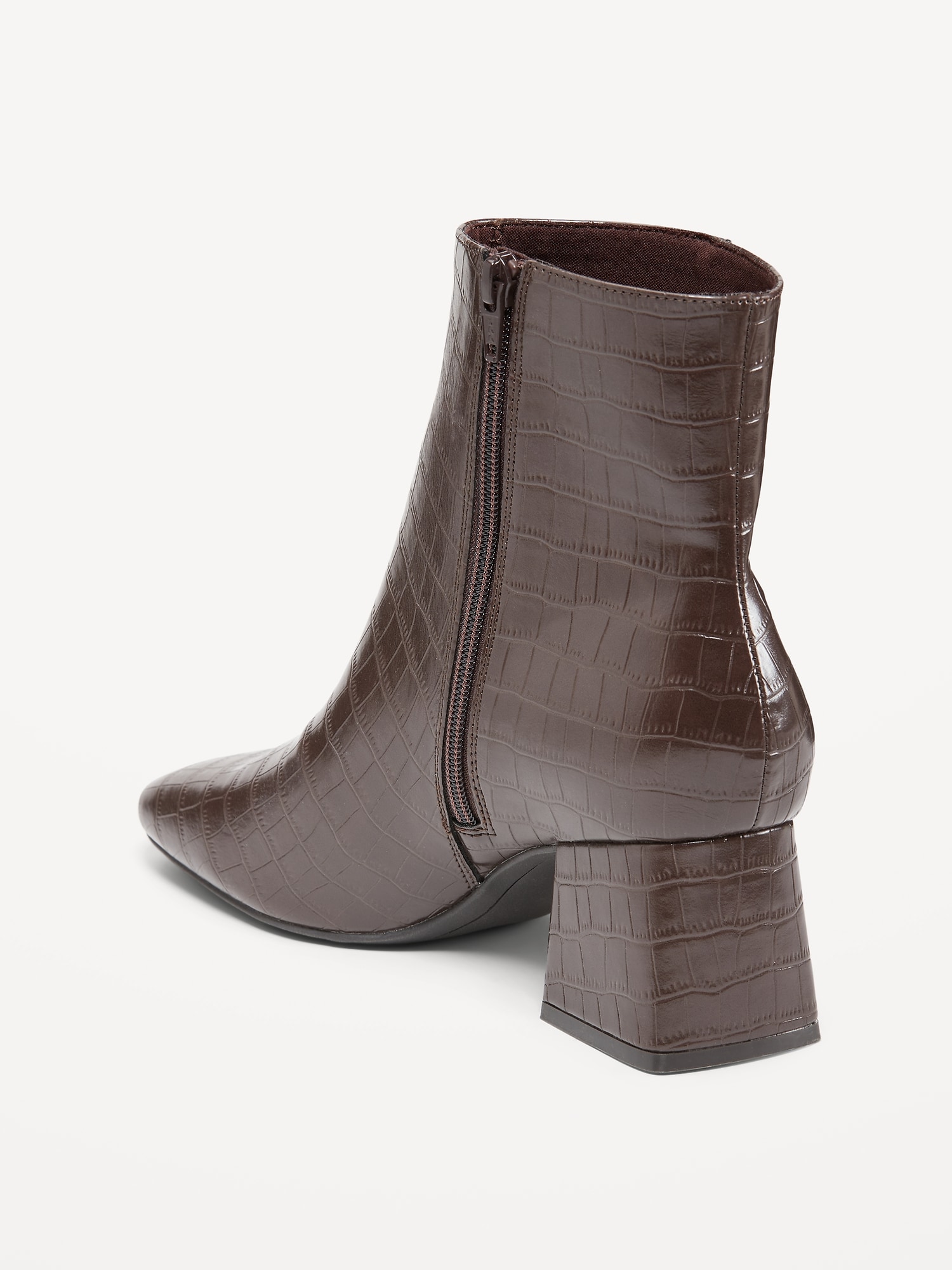 Brown square toe top ankle boots