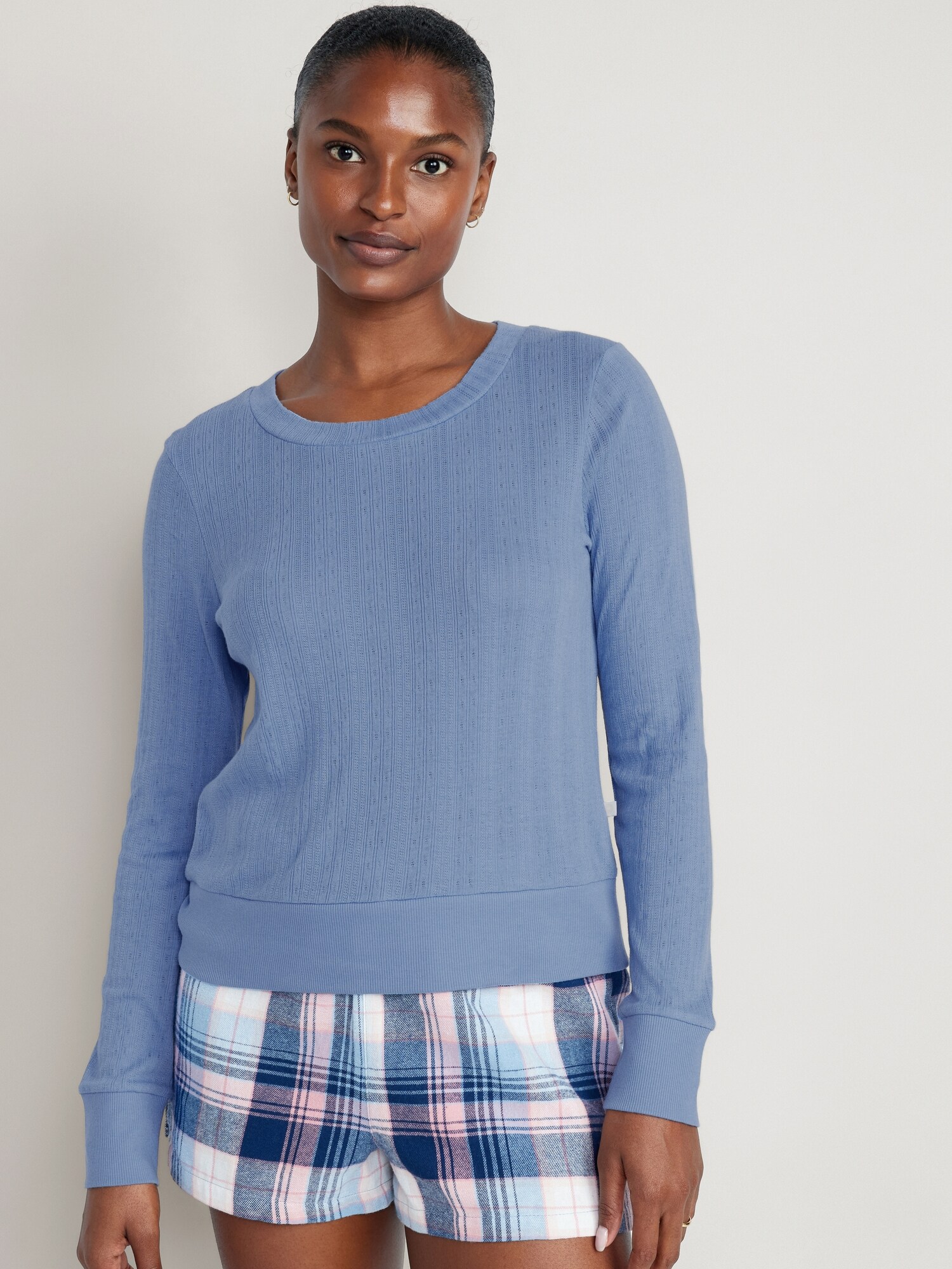 Pointelle-Knit Cropped Pajama Top for Women