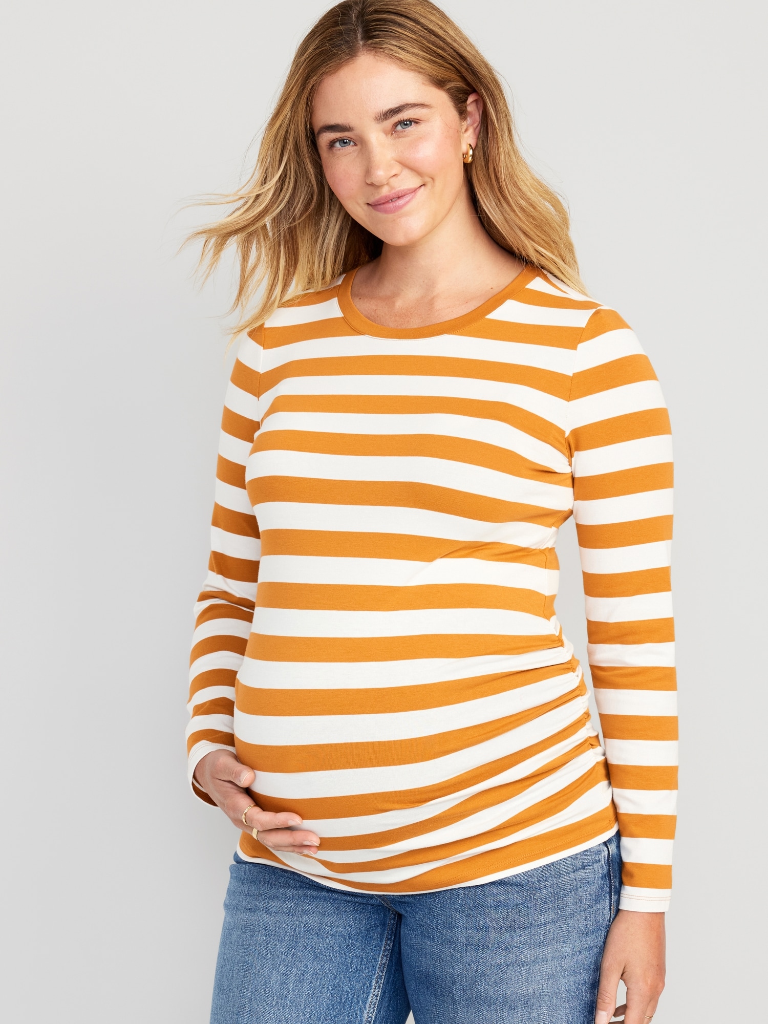 yellow long sleeve maternity shirt