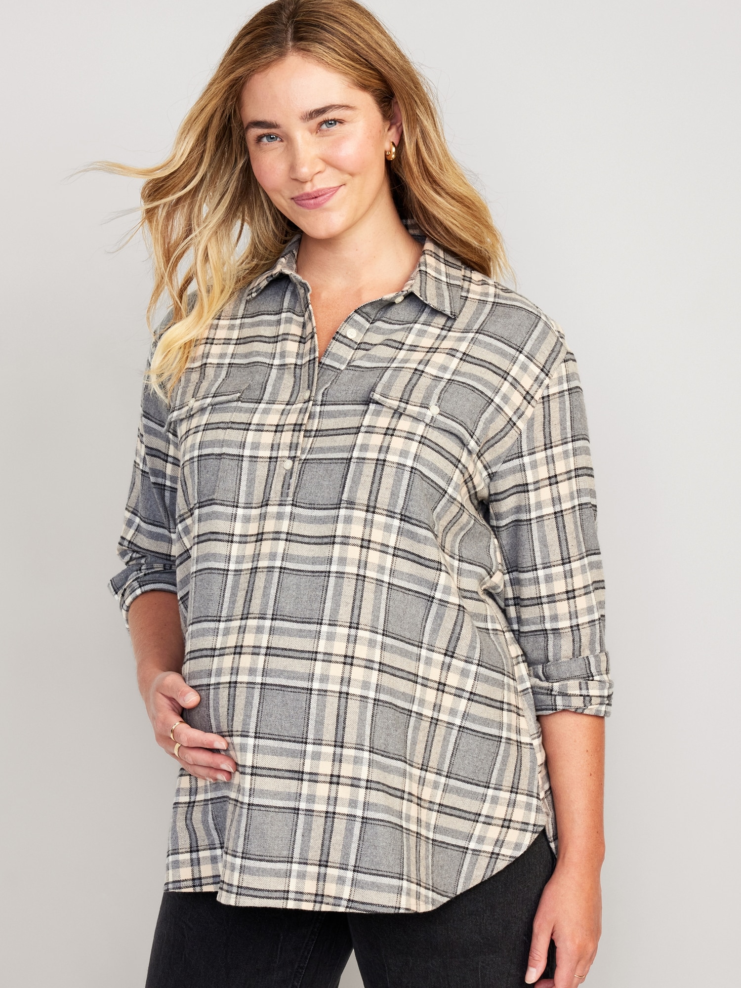 Maternity Utility Flannel Boyfriend Shirt