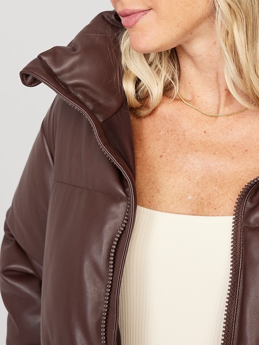 Image number 7 showing, Mock-Neck Faux-Leather Puffer Jacket