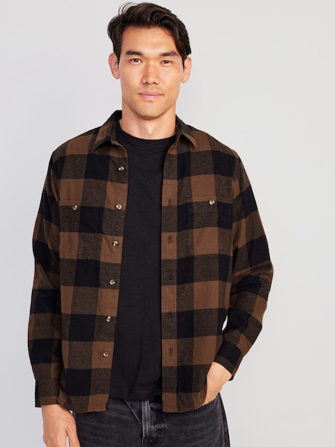 Chemise en flanelle à double brossage pour Homme - Brun