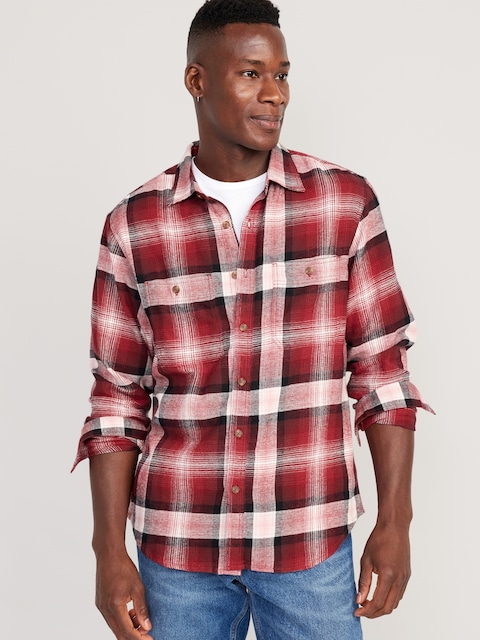 Double-Brushed Flannel Shirt - Burgundy Plaid (Match It Back)