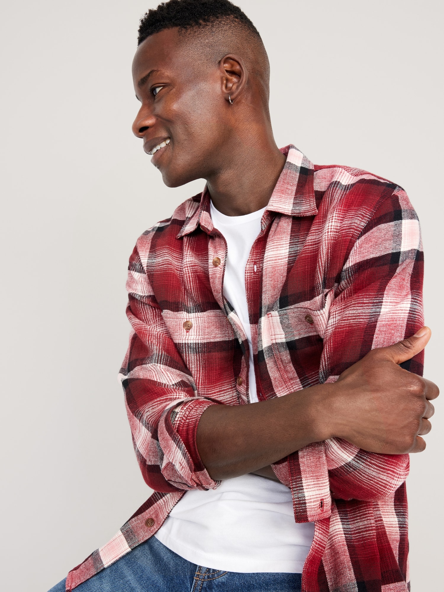 red and white plaid shirt mens