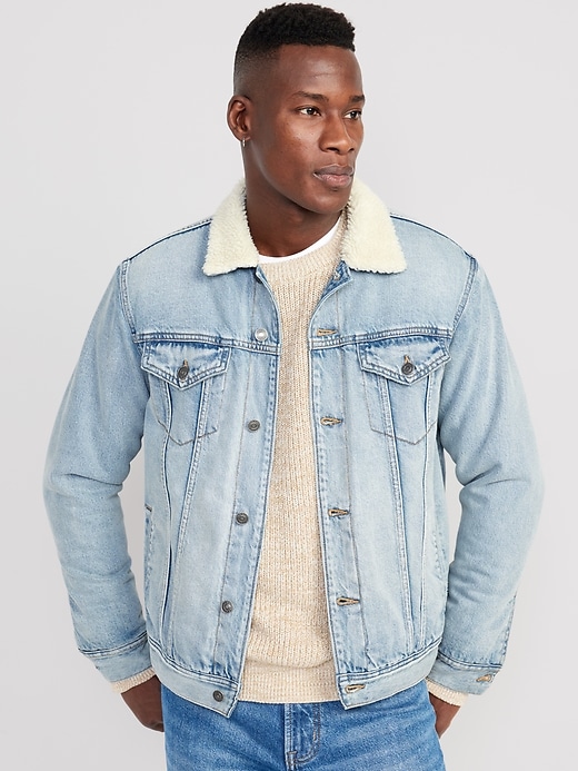 View large product image 1 of 3. Sherpa-Lined Non-Stretch Jean Jacket