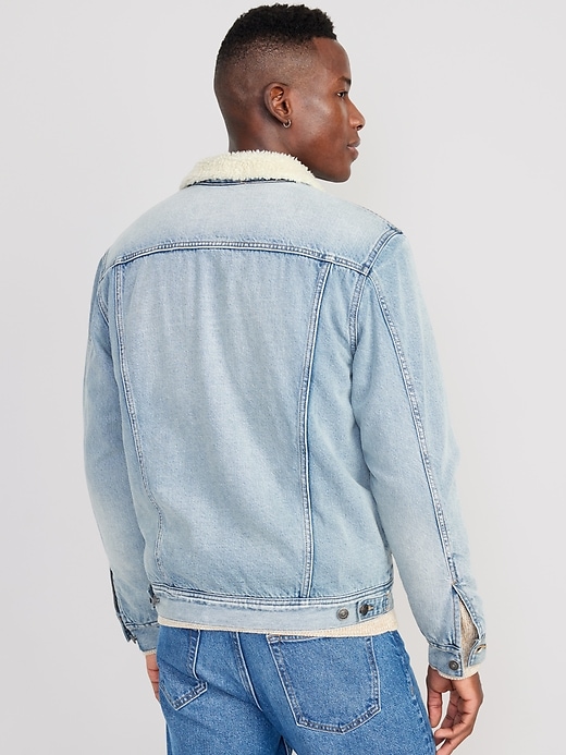 View large product image 2 of 3. Sherpa-Lined Non-Stretch Jean Jacket