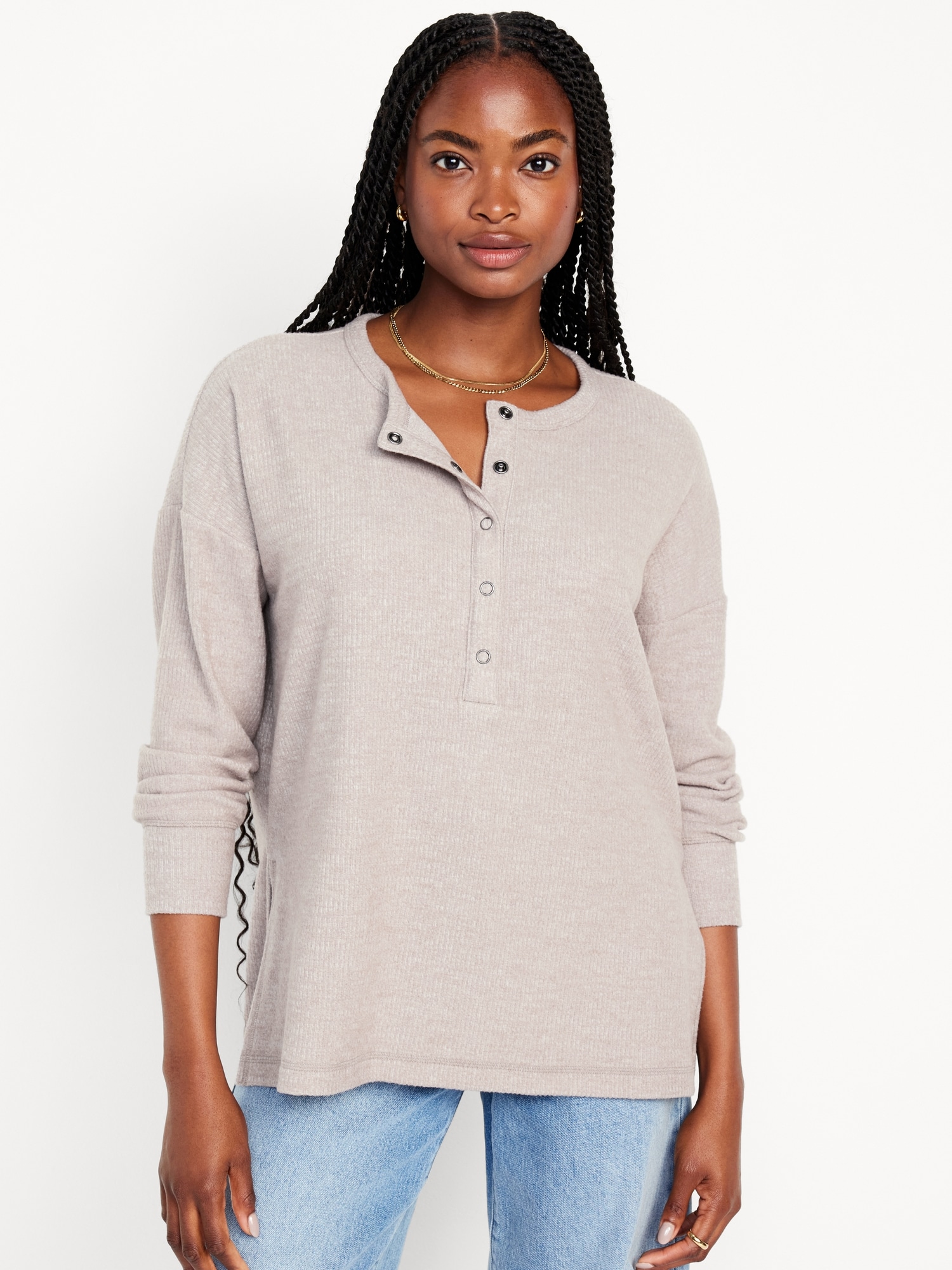 Long Sleeve Oversized Boyfriend Henley Old Navy