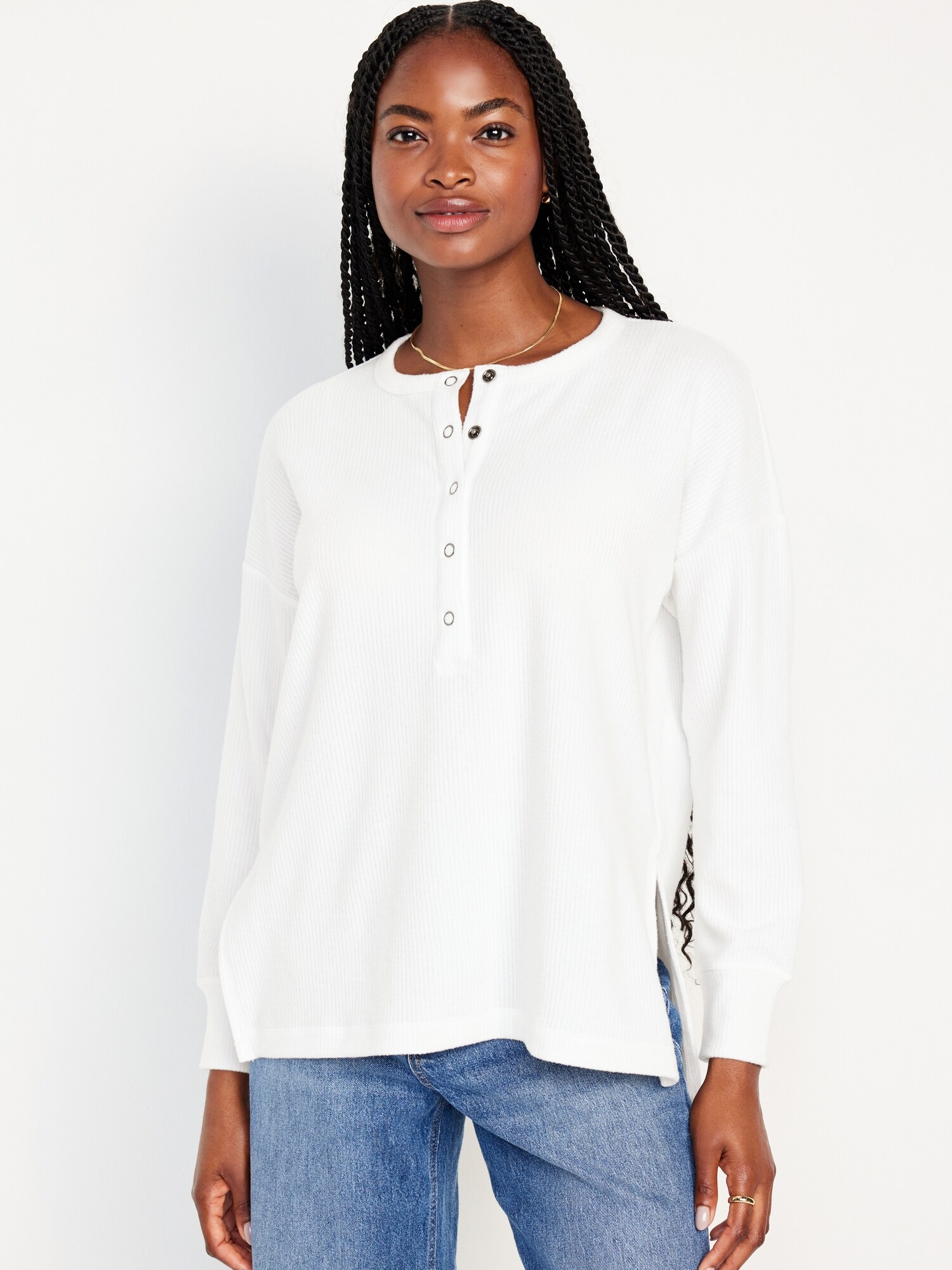 Long Sleeve Oversized Boyfriend Henley Old Navy