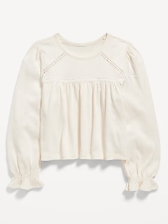 Long-Sleeve Lace-Trim Textured-Knit Top for Girls