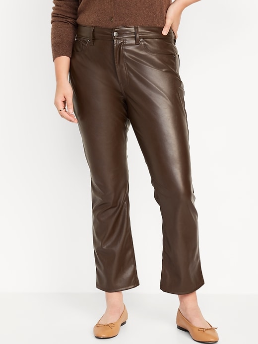 Pieces Petite high waist faux leather pants in brown - ShopStyle