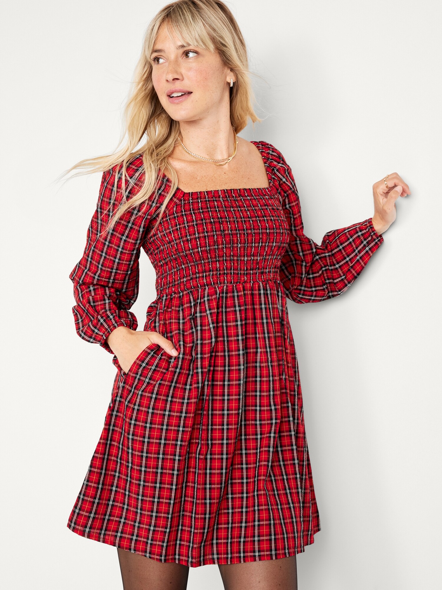 Fit & Flare Long-Sleeve Mini Dress