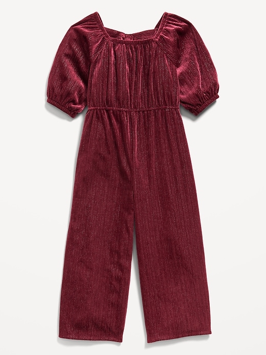 Velvet Puff Sleeve One Piece Jumpsuit for Toddler Girls