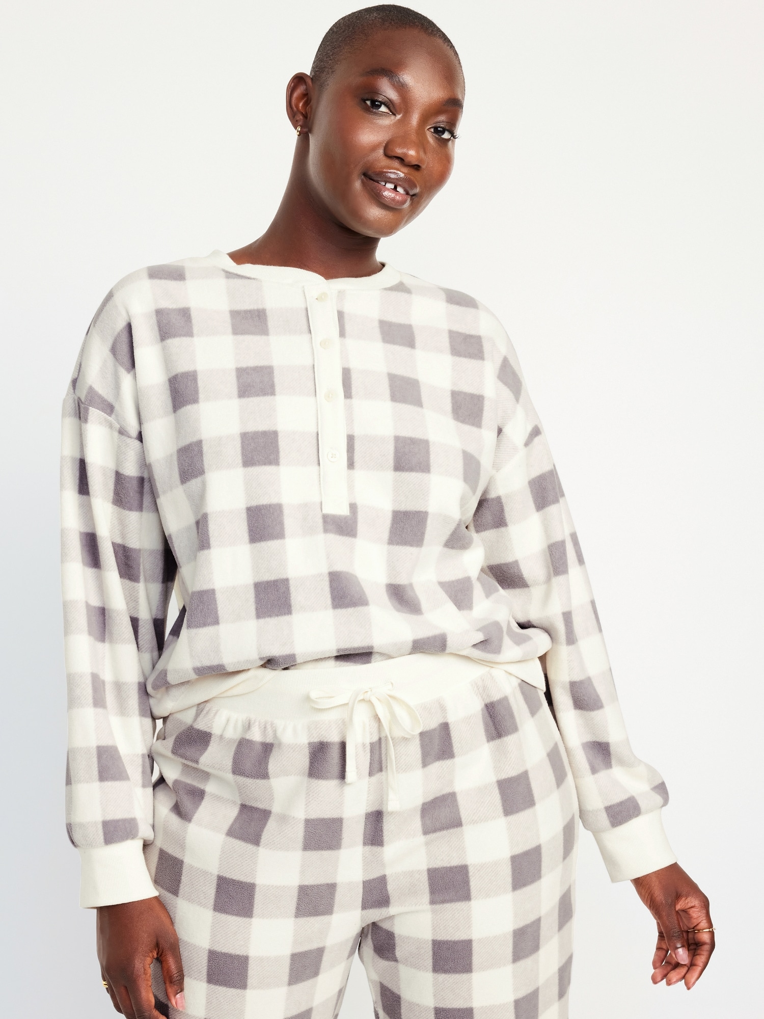 Lightweight Fleece Pullover Pajamas - Navy & Cream 1X in Women's Fleece  Pajamas, Pajamas for Women