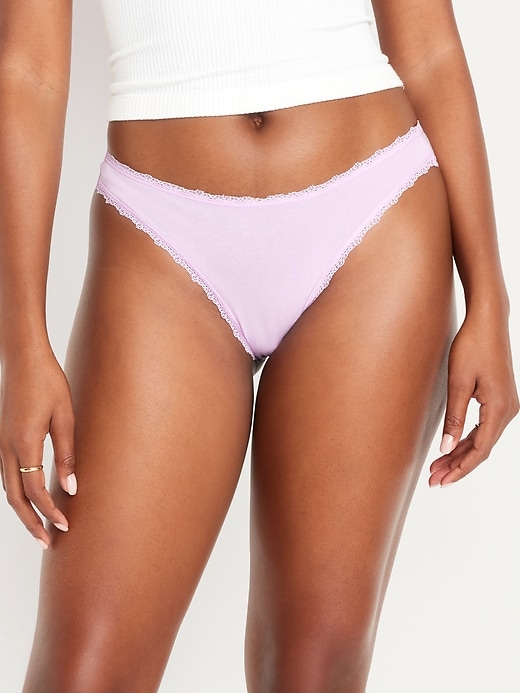 Image number 1 showing, Mid-Rise Everyday Cotton Lace-Lined Bikini Underwear