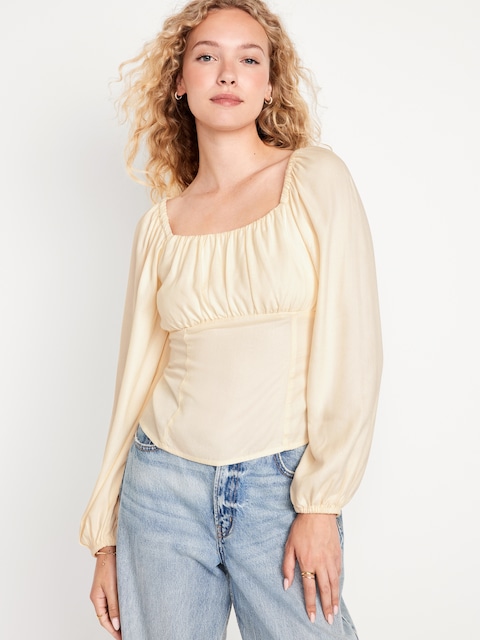Square-Neck Crepe Top