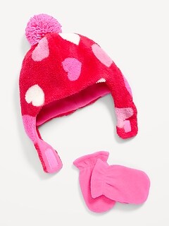Printed Sherpa Trapper Hat & Mittens for Toddler & Baby