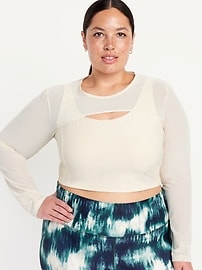 PowerSoft 2-in-1 Mesh-Sleeve Cropped Top