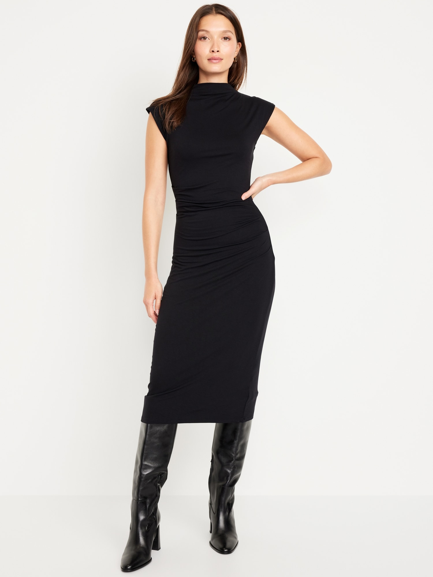 Fitted Mock-Neck Midi Dress