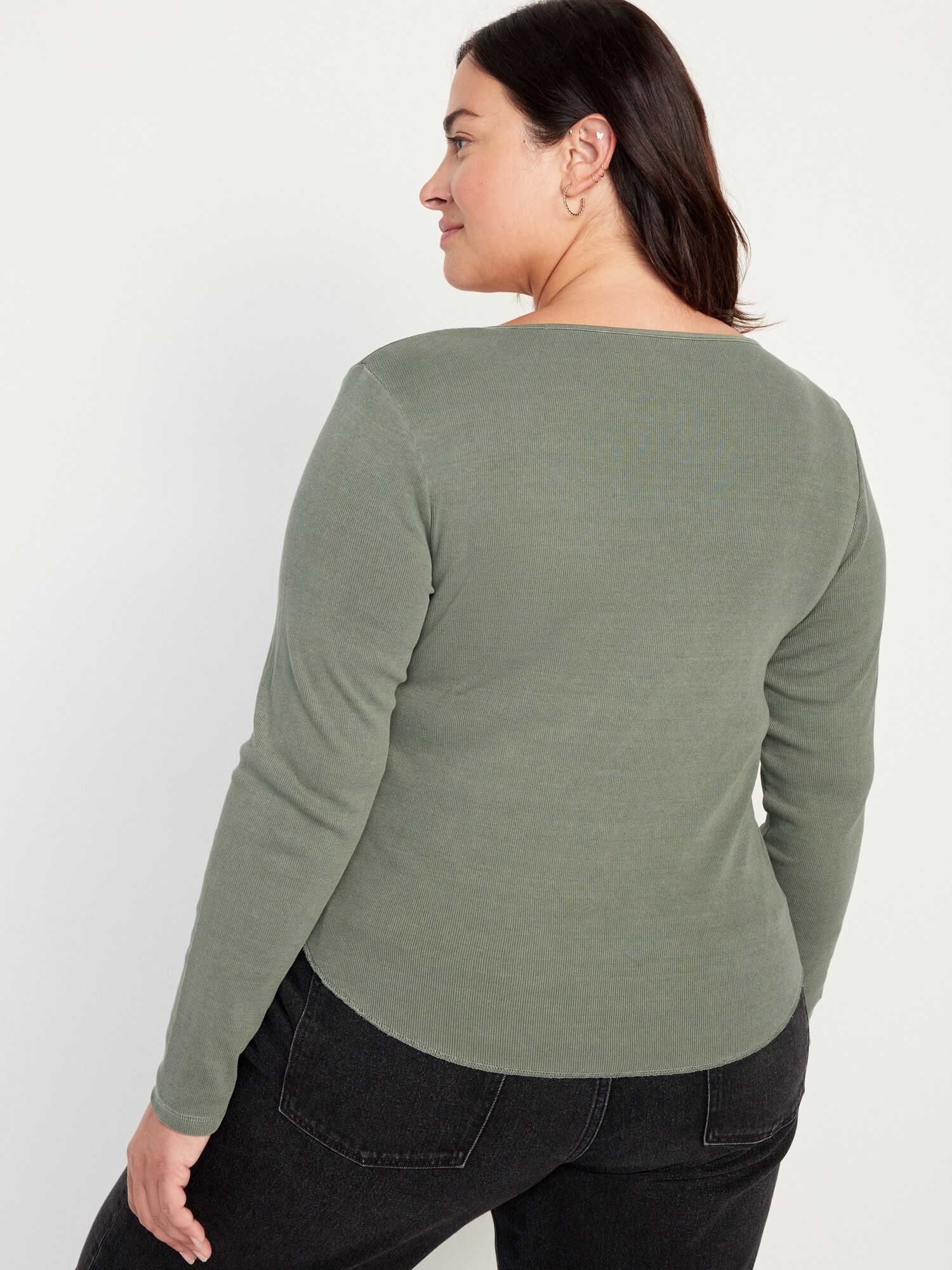 Fitted Long-Sleeve Rib-Knit T-Shirt | Old Navy