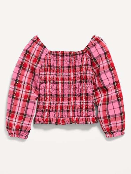 View large product image 2 of 3. Long-Sleeve Plaid Smocked Top for Girls