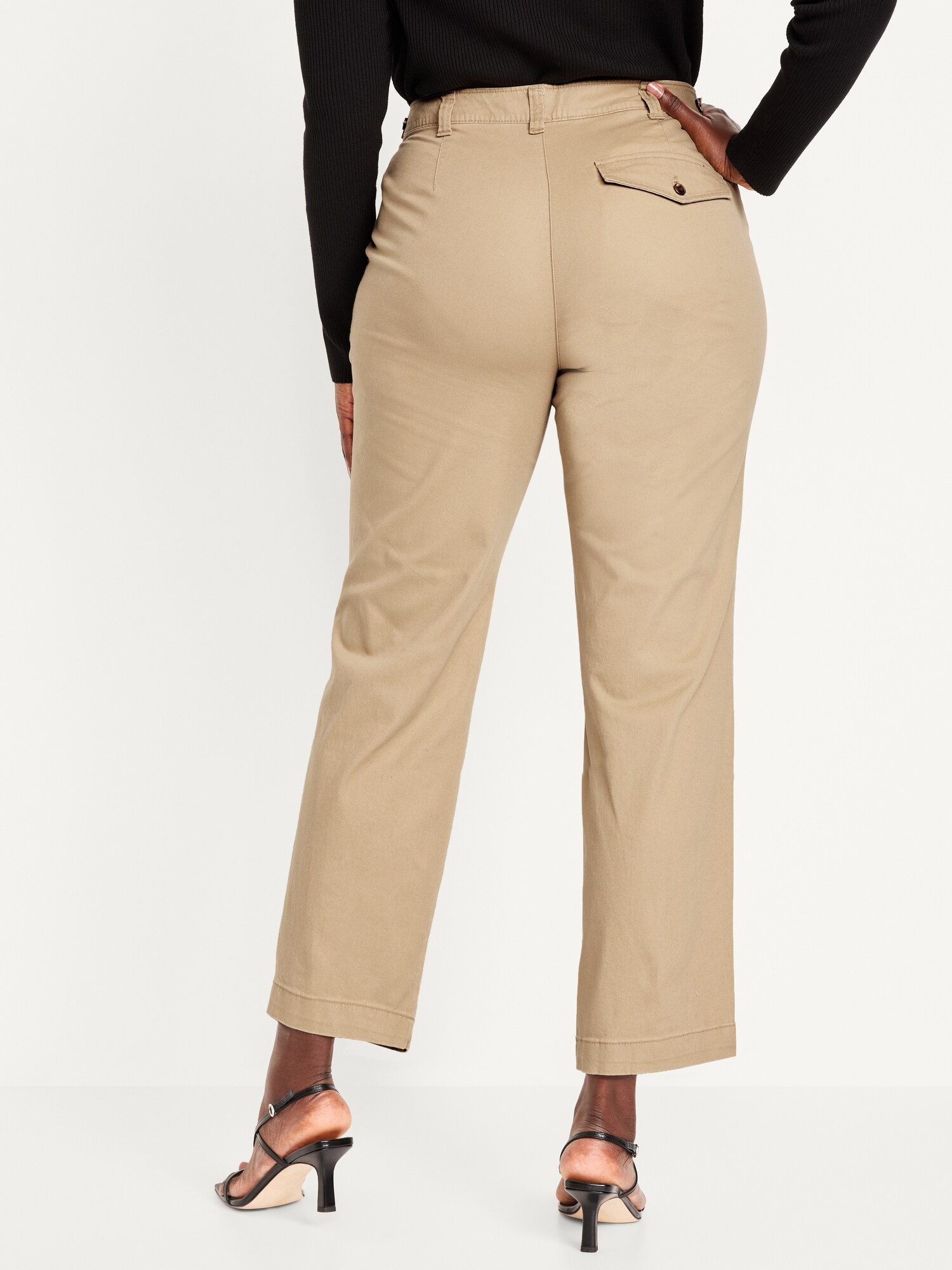 Pantalon Kaki Femme Taille Haute Jambe Fuselée – Coupe Classique, Twill Coton Extensible, Longueur Cheville
