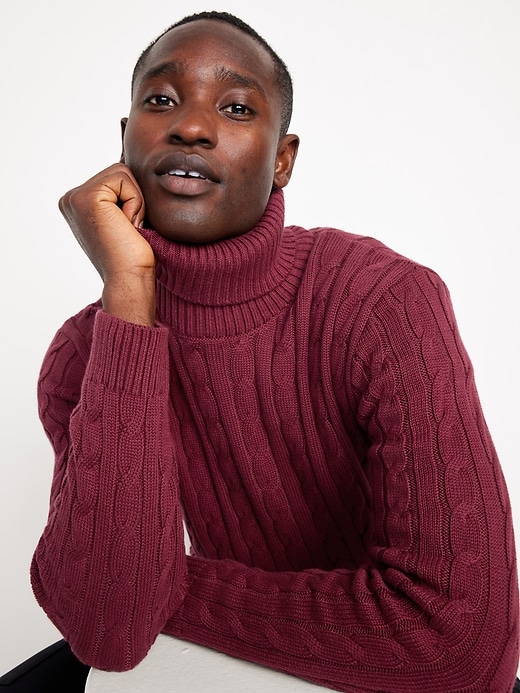 Navy blue cable knit turtleneck outlet sweater