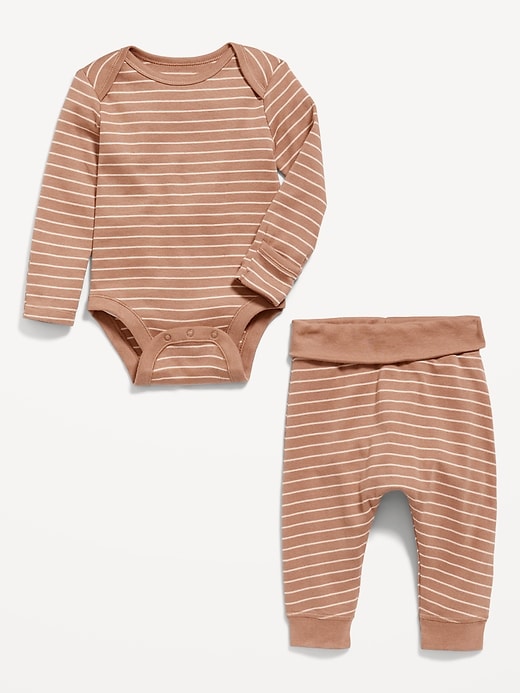 View large product image 2 of 2. Unisex Striped Organic-Cotton Bodysuit & Pants Set for Baby
