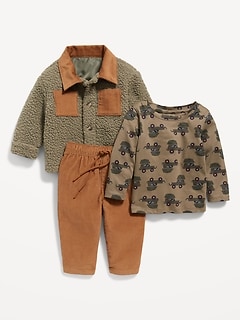 3-Piece Unisex Printed T-Shirt, Shacket, and Pants Set for Baby