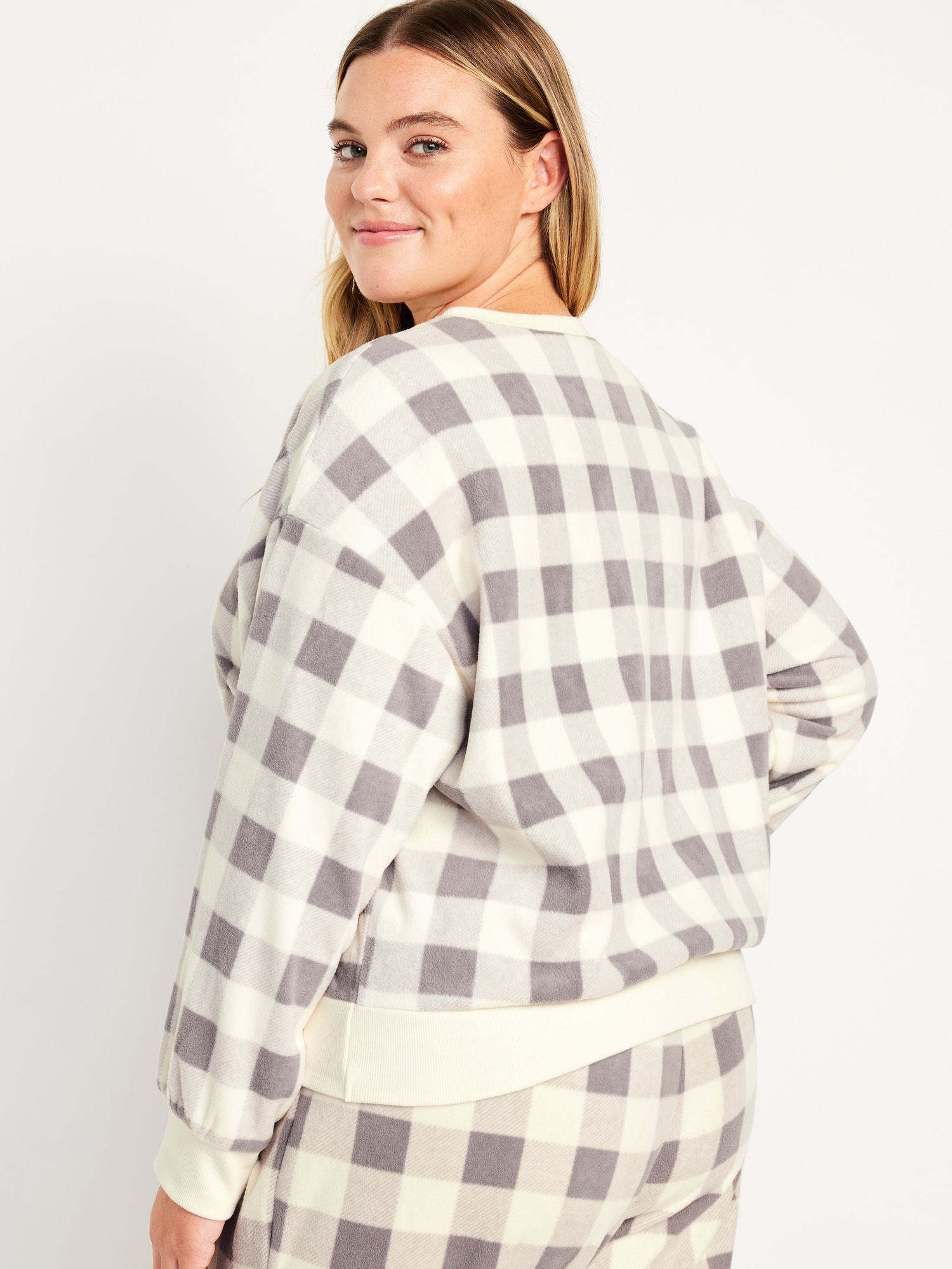 Fleece Pajamas for Women, Microfleece Pullover Sweater Top and