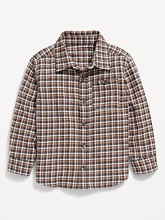 Cozy Long-Sleeve Plaid Pocket Shirt for Toddler Boys