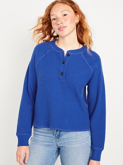Plush Waffle-Knit Henley Top | Old Navy