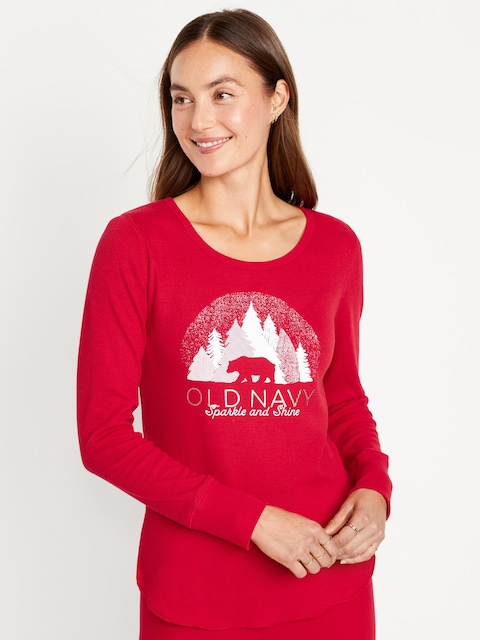 Long Sleeve Waffle-Knit Pajama Top for Women
