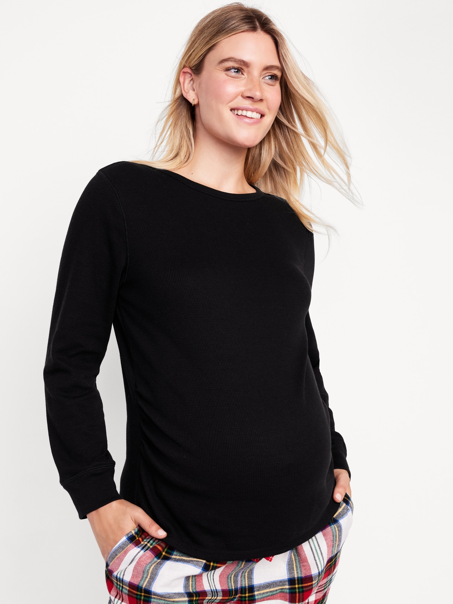 Maternity Waffle Knit Long Sleeve T-Shirt