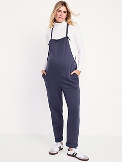 Maternity Knotted-Strap Fleece Overalls