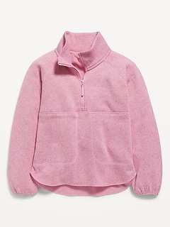 Loose Quarter-Zip Sweater-Knit Pullover for Girls