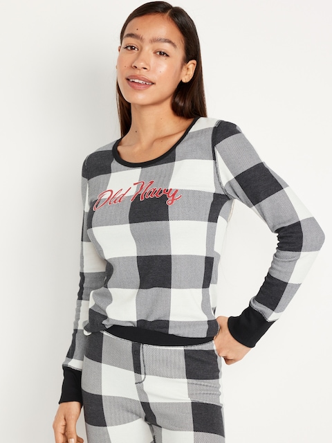 Haut de pyjama en tricot gaufré à manches longues pour Femme