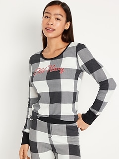 Long Sleeve Waffle-Knit Pajama Top for Women