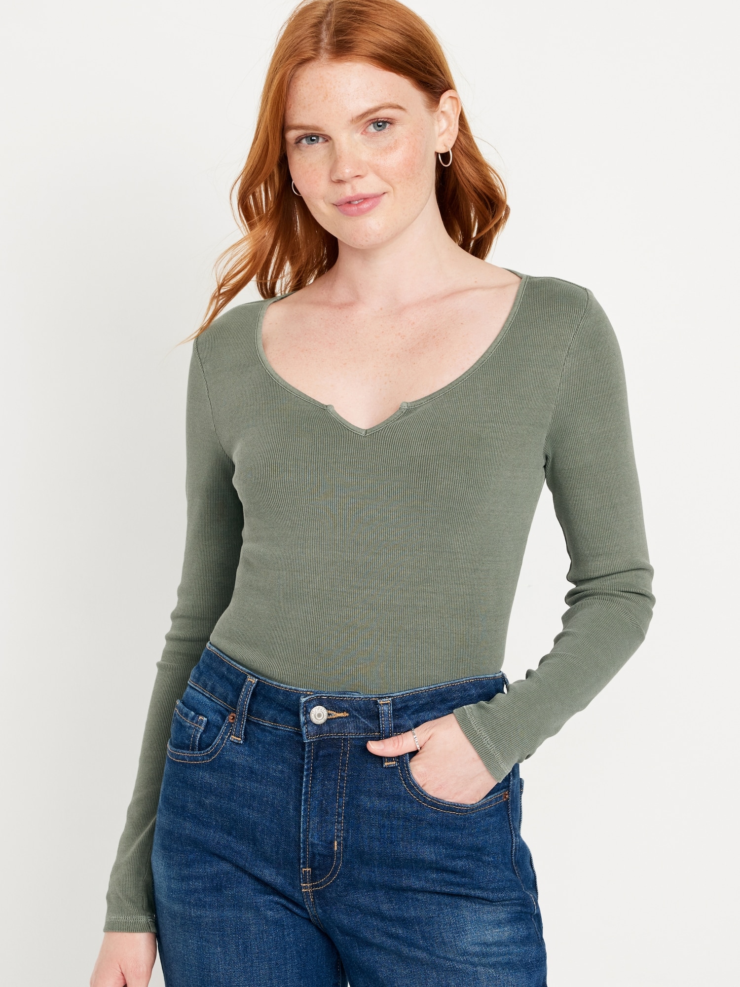 Scoop Women's Ribbed Knit Long Sleeve Top 