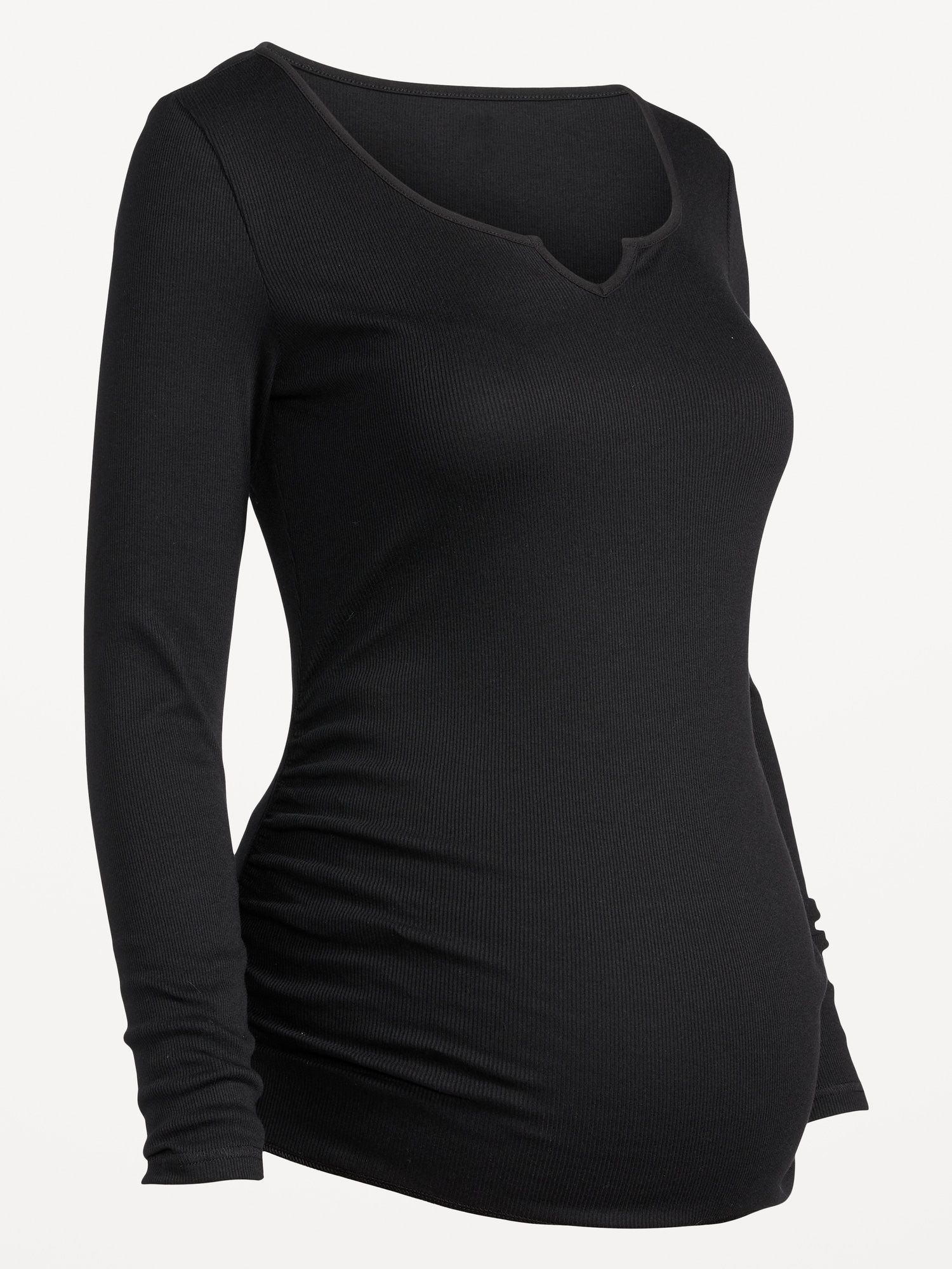 Long Sleeve Wide Ribbed Knitted Top Black