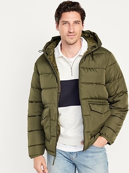 Navy hooded puffer on sale jacket