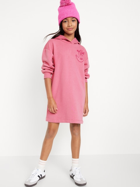 Long-Sleeve Fleece Hoodie Dress for Girls
