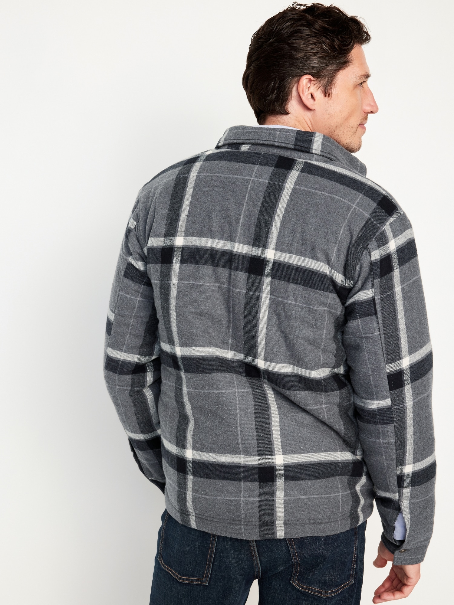 Sherpa-Lined Flannel Shacket | Old Navy