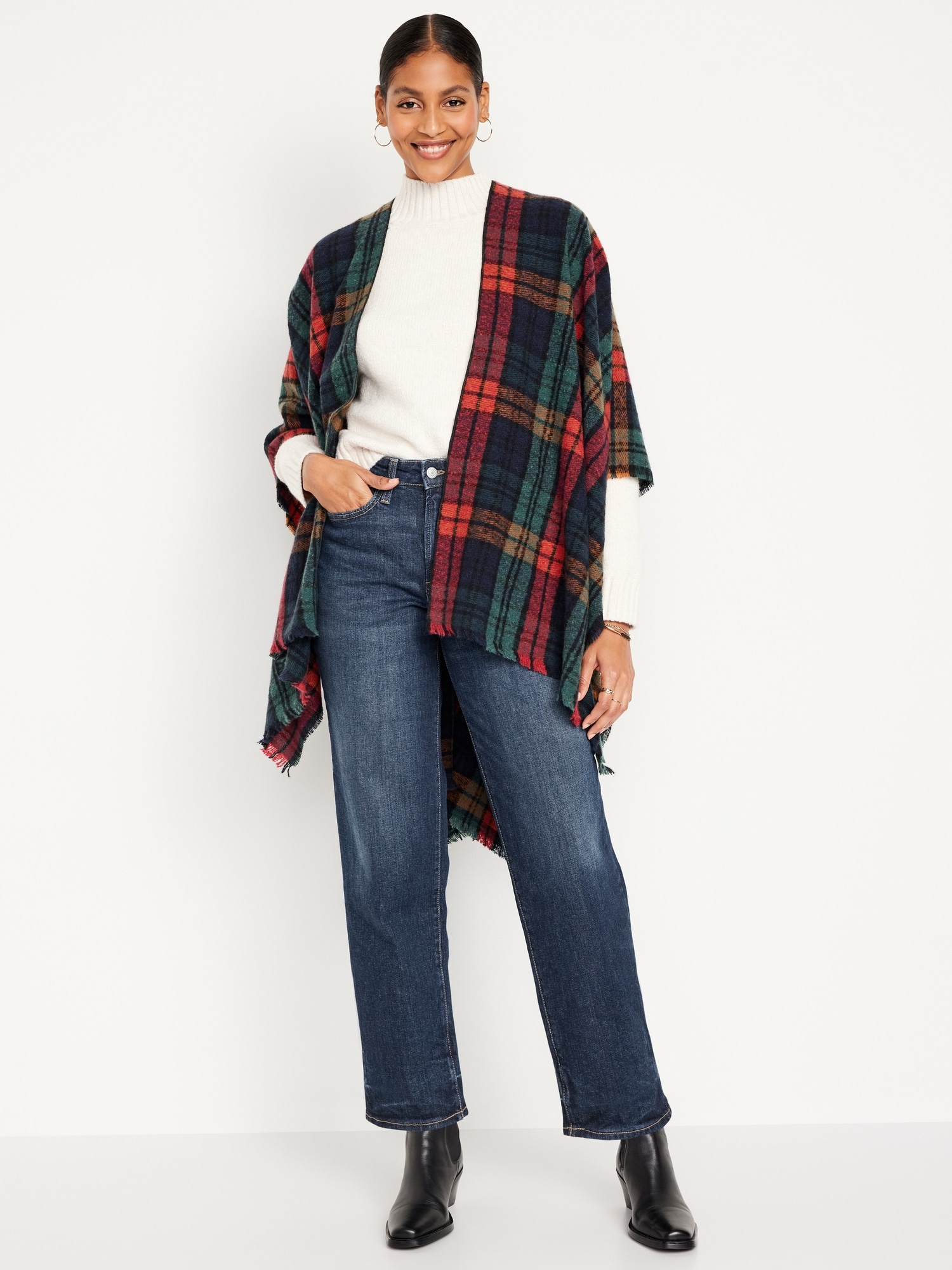 Flannel Poncho for Women Old Navy