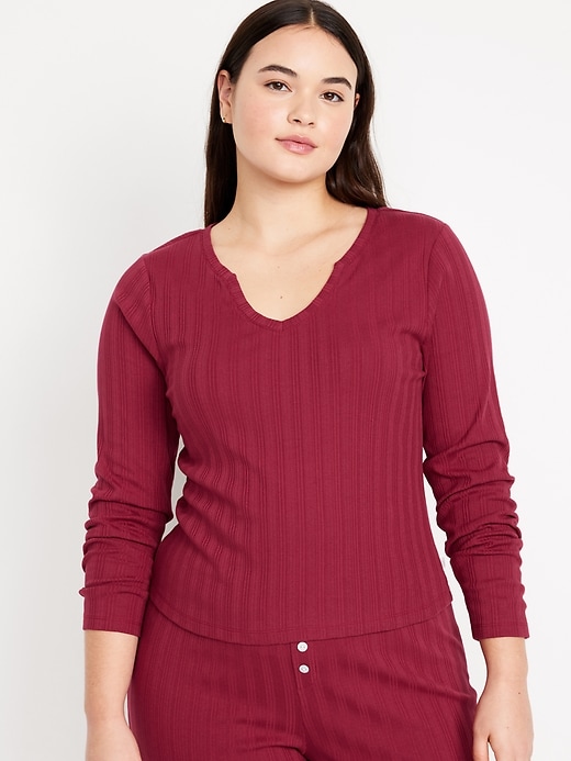 Image number 5 showing, Pointelle Knit Pajama Top