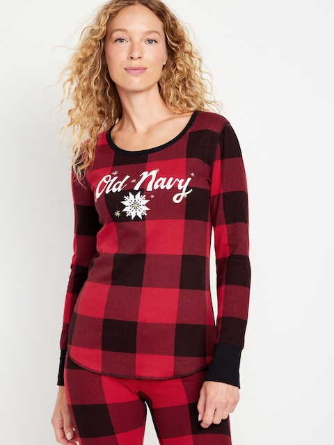 Long Sleeve Waffle-Knit Pajama Top for Women