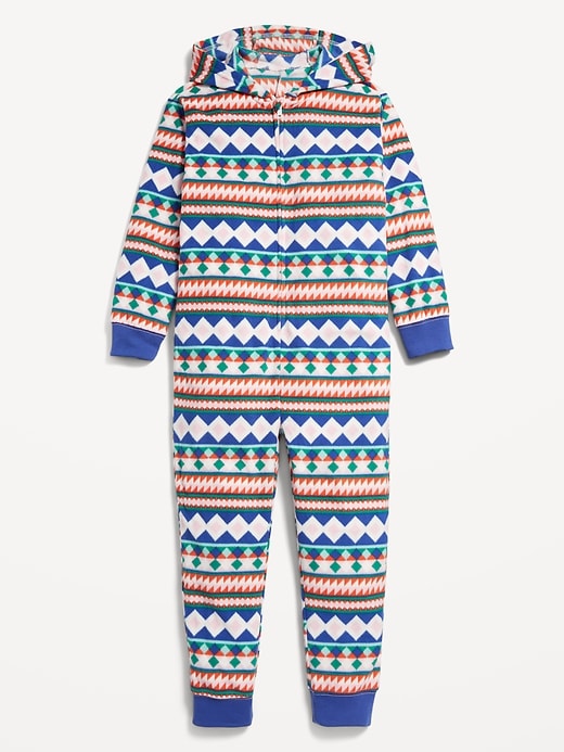 View large product image 2 of 3. Printed Gender-Neutral Microfleece Hooded One-Piece Pajamas for Kids