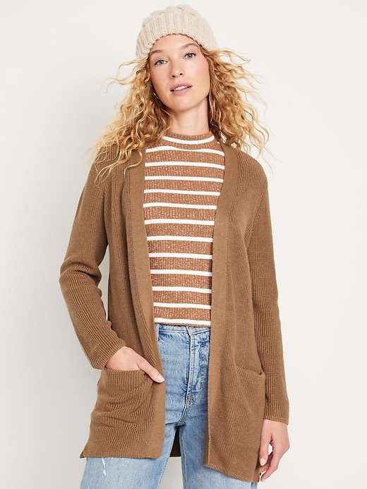 Image number 1 showing, Open-Front Longline Cardigan Sweater for Women