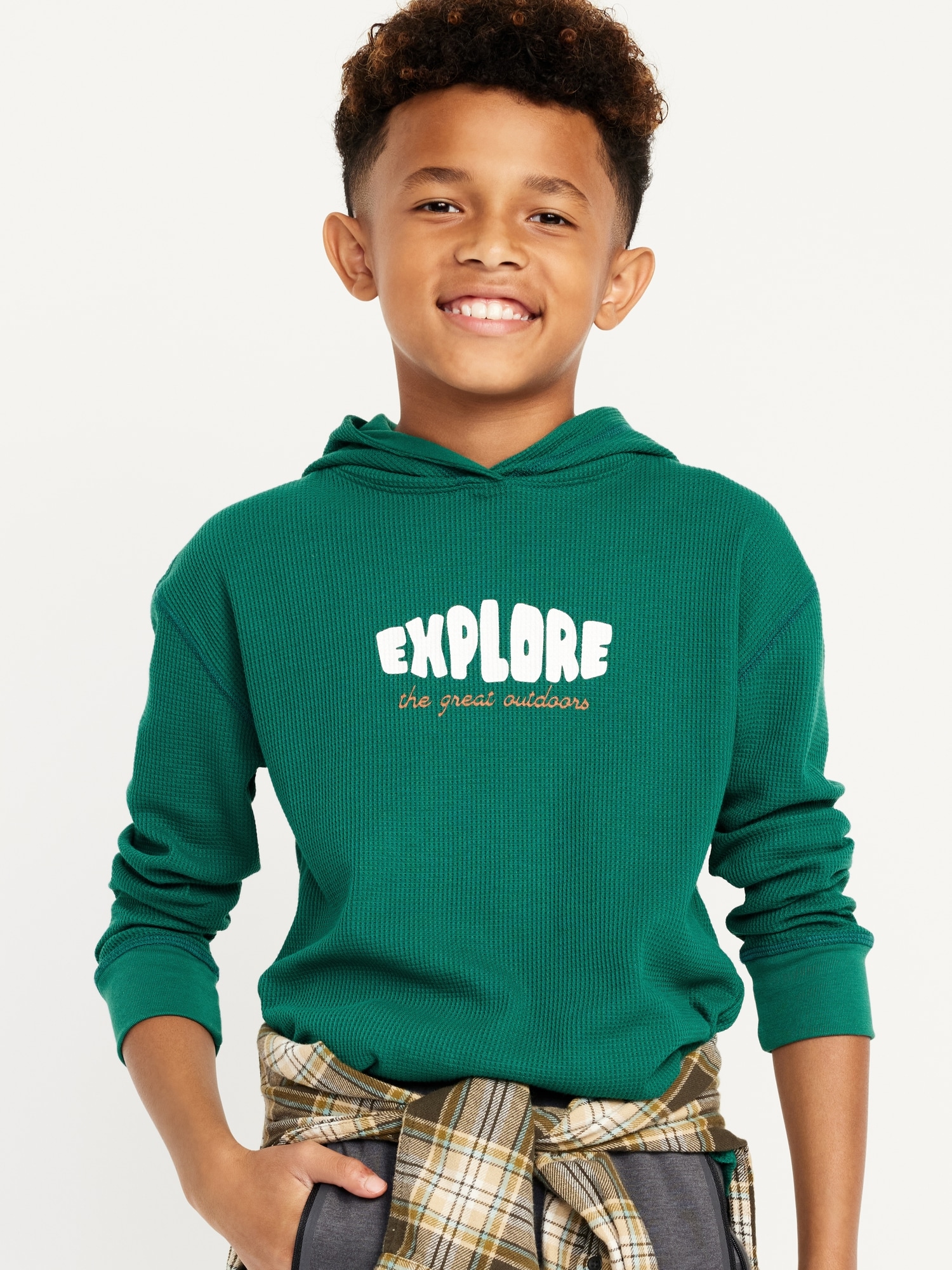 Long-Sleeve Thermal-Knit Graphic Hoodie T-Shirt for Boys