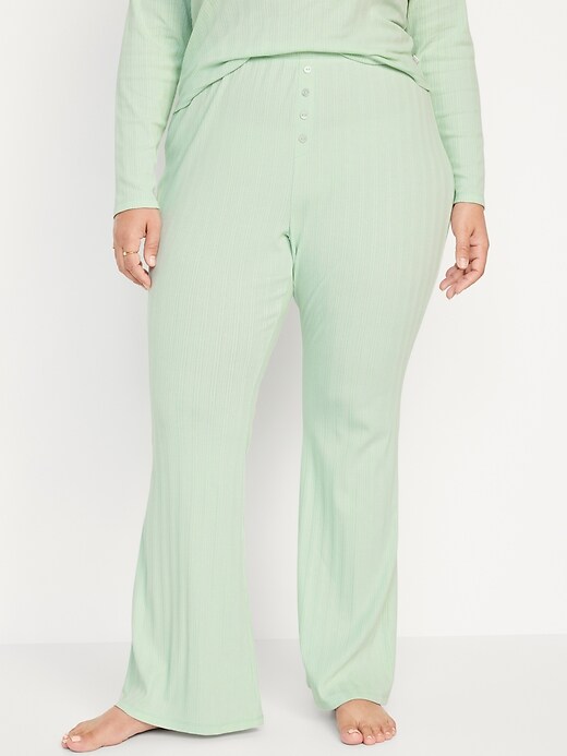 High-Waisted Pointelle-Knit Flare Pajama Pants