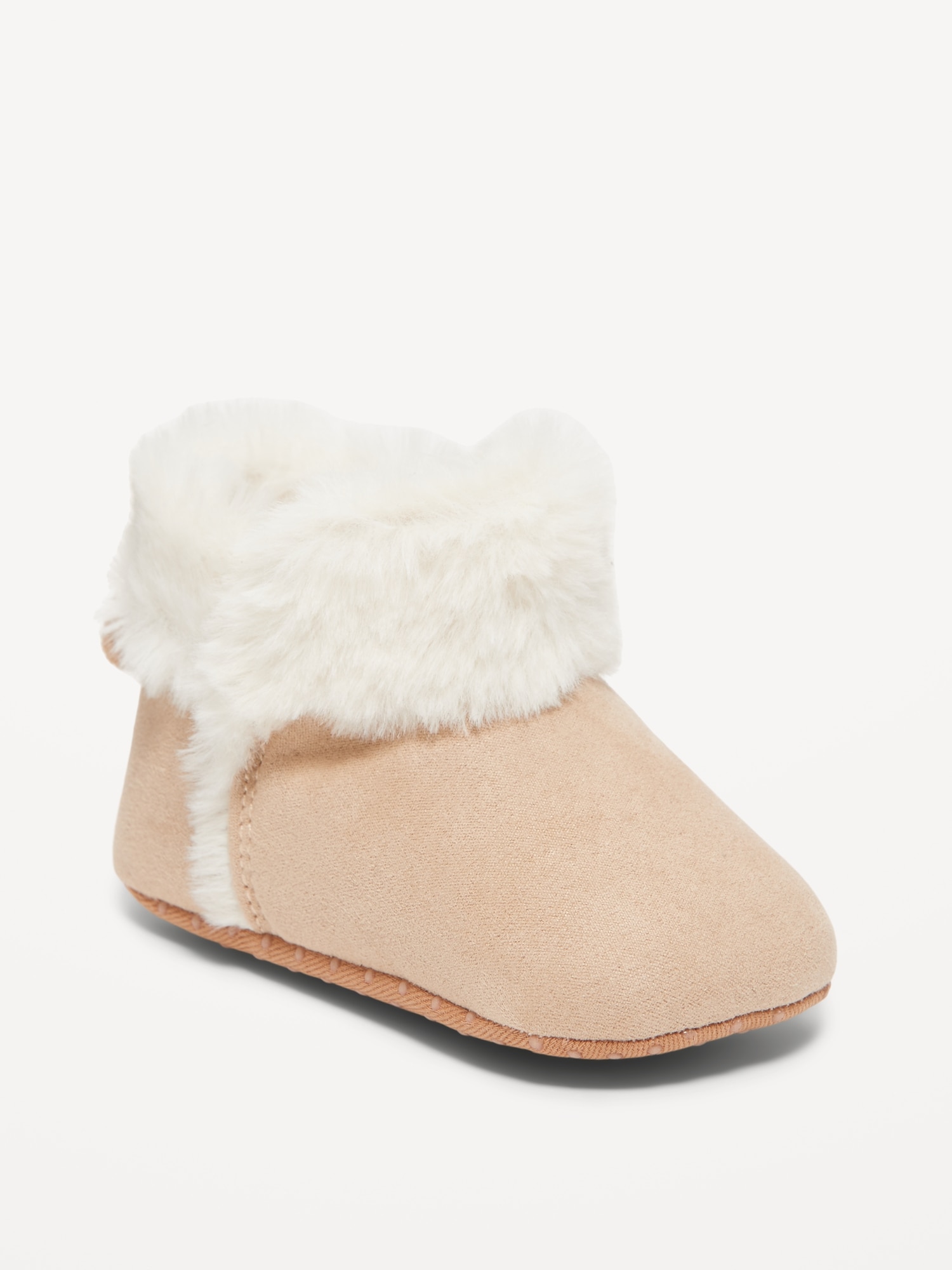 Faux-Suede Fold-Over Faux-Fur Booties for Baby